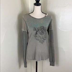 MISS ME Graphic long sleeve shirt green size Large